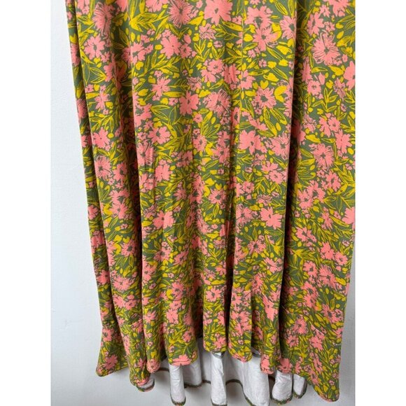 Modcloth Size Medium Green Pink Floral Hi Lo Dress Retro 40s - Picture 6 of 9